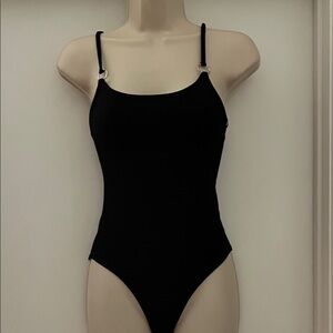 Topshop Black bodysuit with Ring-Accent Straps